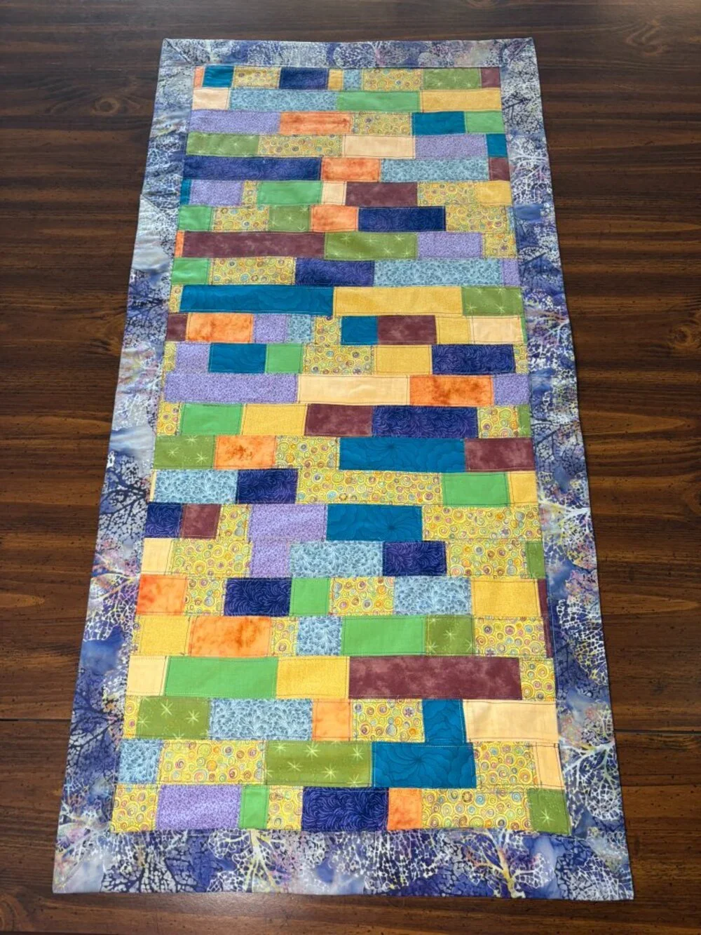 Colorful Table Runner, Crazy Crumb Quilt Runner, Patchwork Rainbow Runner